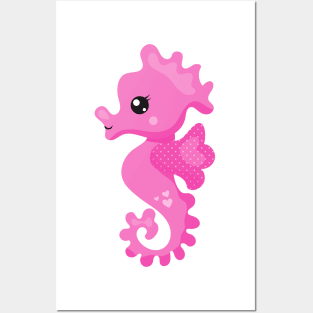 Cute Seahorse, Little Seahorse, Pink Seahorse Posters and Art